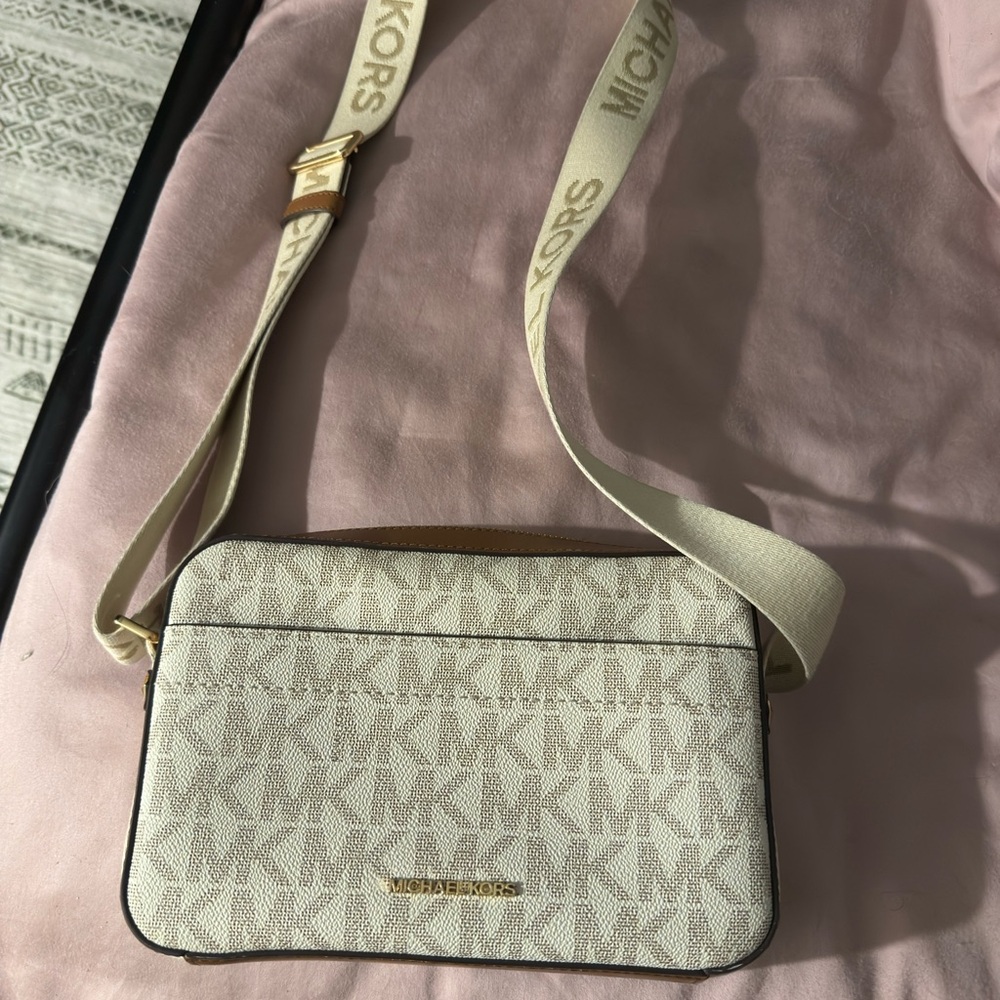 Michael Kors Cream Logo Crossbody with Gold Hardware